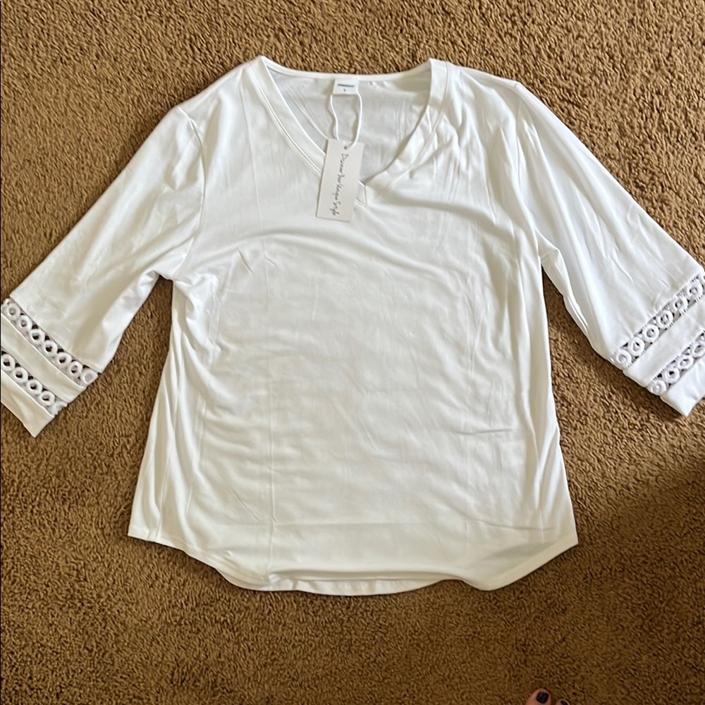 White Eyelet Sleeve Women's Top